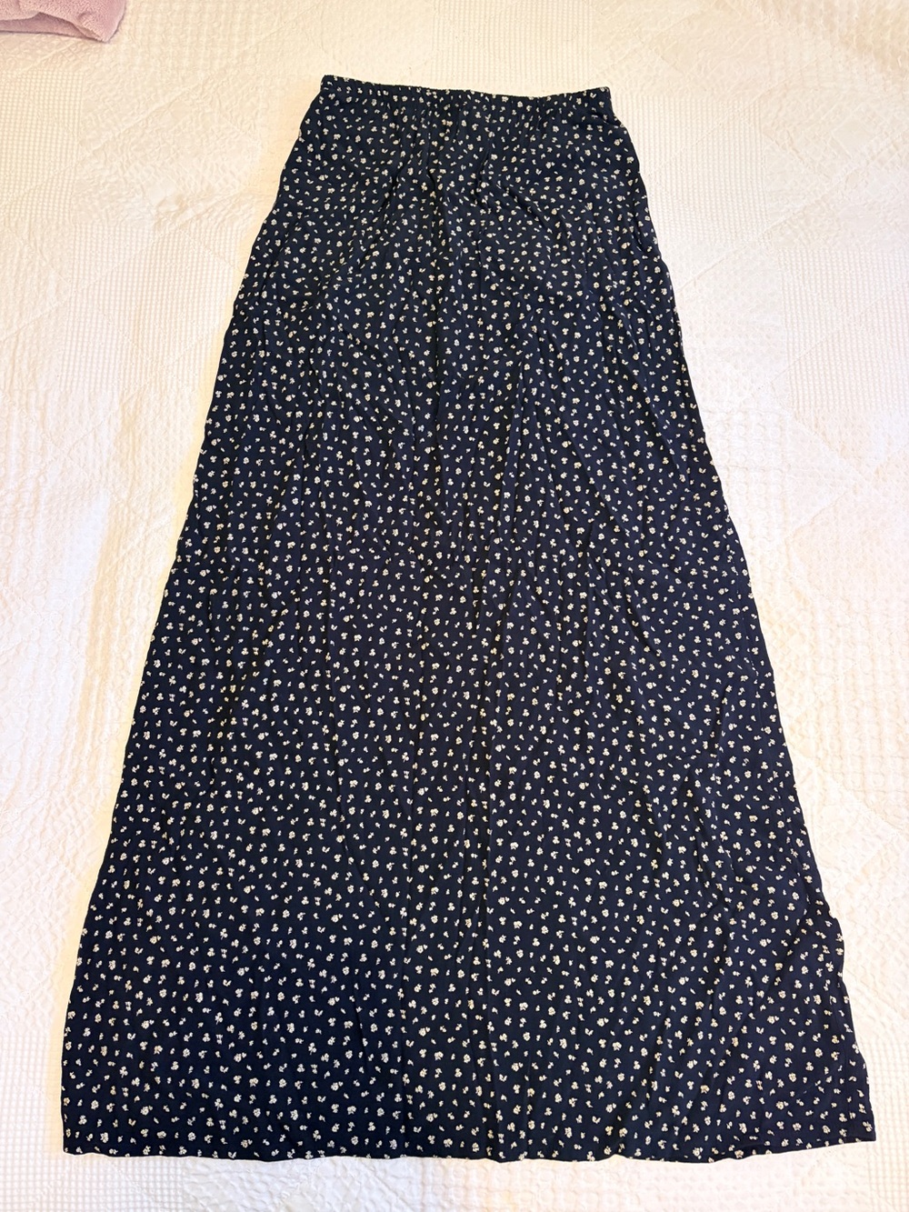 Brandy Melville Navy Blue Maxi Skirt with White Floral Dots